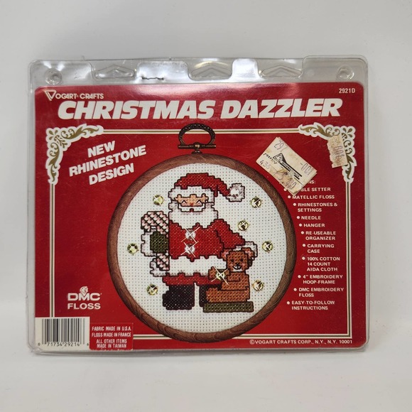 Vogart 2921D Christmas Dazzler Cross Stitch Kit Sampler Santa Clause Rhinestones - Picture 1 of 3